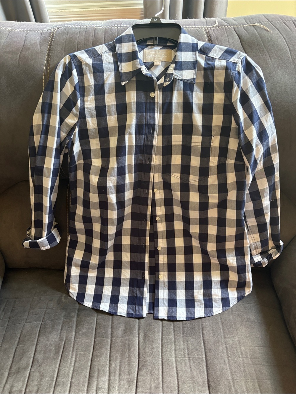Banana Republic Navy and White Check Cotton Button-Down Shirt